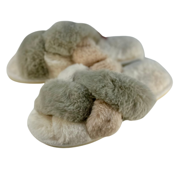 Ladies slippers - Fluffy crossover open toe slider