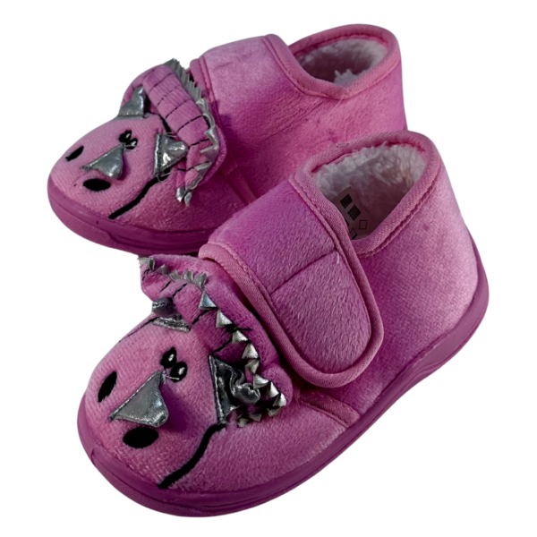 Girls slippers - Pink Triceratops with velcro strap