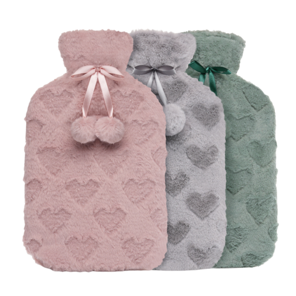 Embossed Heart Hot Water Bottle - Grey